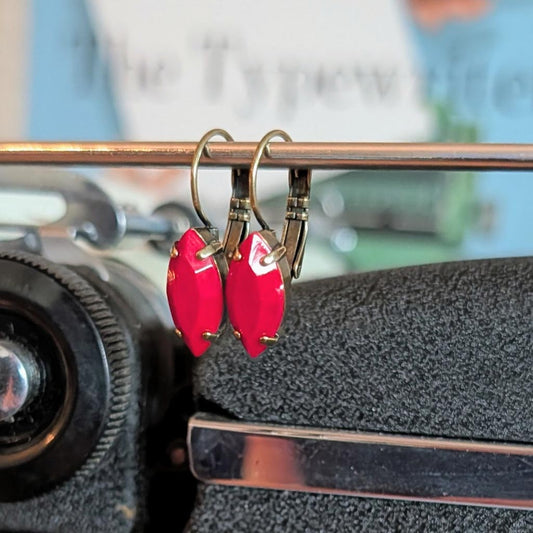 Vintage Glass Earrings - Cherry Red Leverback