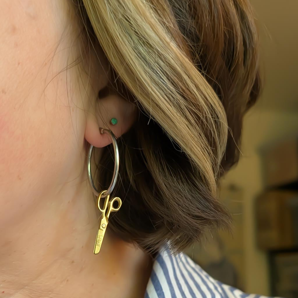 Vintage Scissors Charm Earrings - Hoops