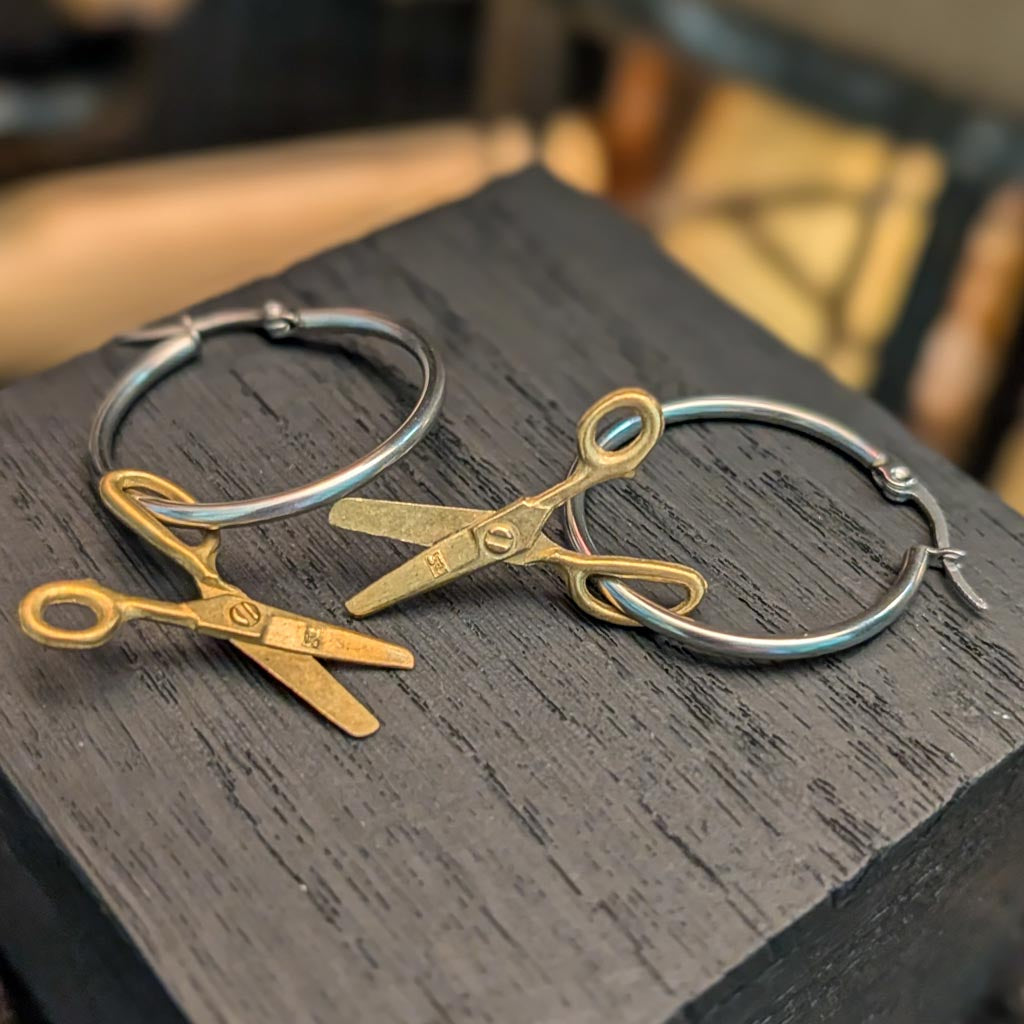 Vintage Scissors Charm Earrings - Hoops