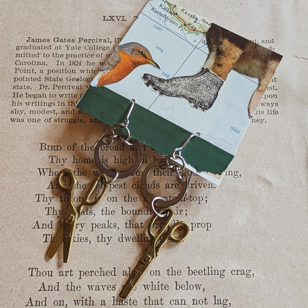 Vintage Scissors Charm Earrings - Snap Rings