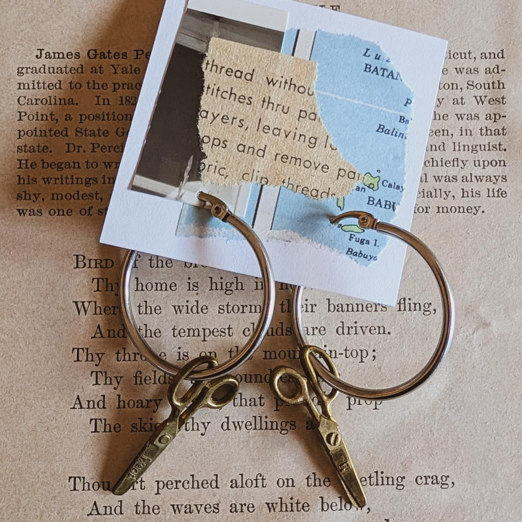 Vintage Scissors Charm Earrings - Hoops