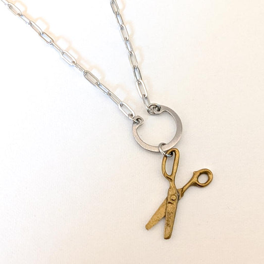 Vintage Scissors Charm Necklace - Snap Ring
