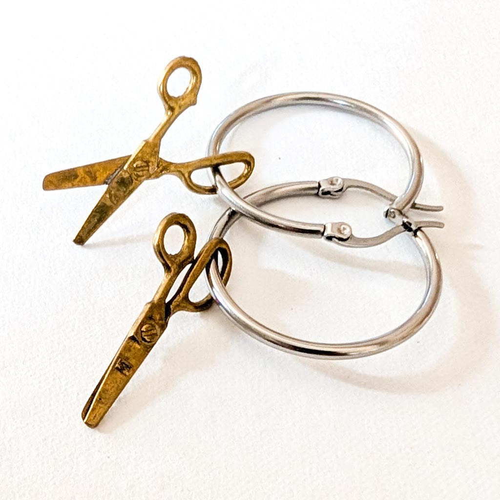 Vintage Scissors Charm Earrings - Hoops