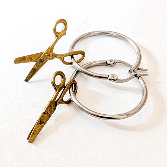 Vintage Scissors Charm Earrings - Hoops