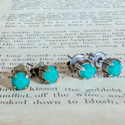 Opaque Apple Green Vintage Rhinestone Post Earrings *SALE*