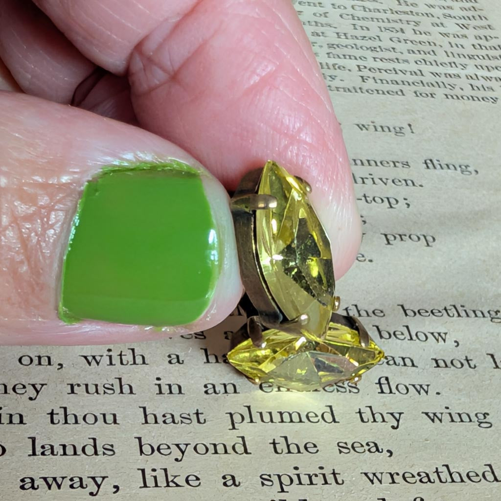 Jonquil Yellow Vintage Rhinestone Post Earrings *SALE*