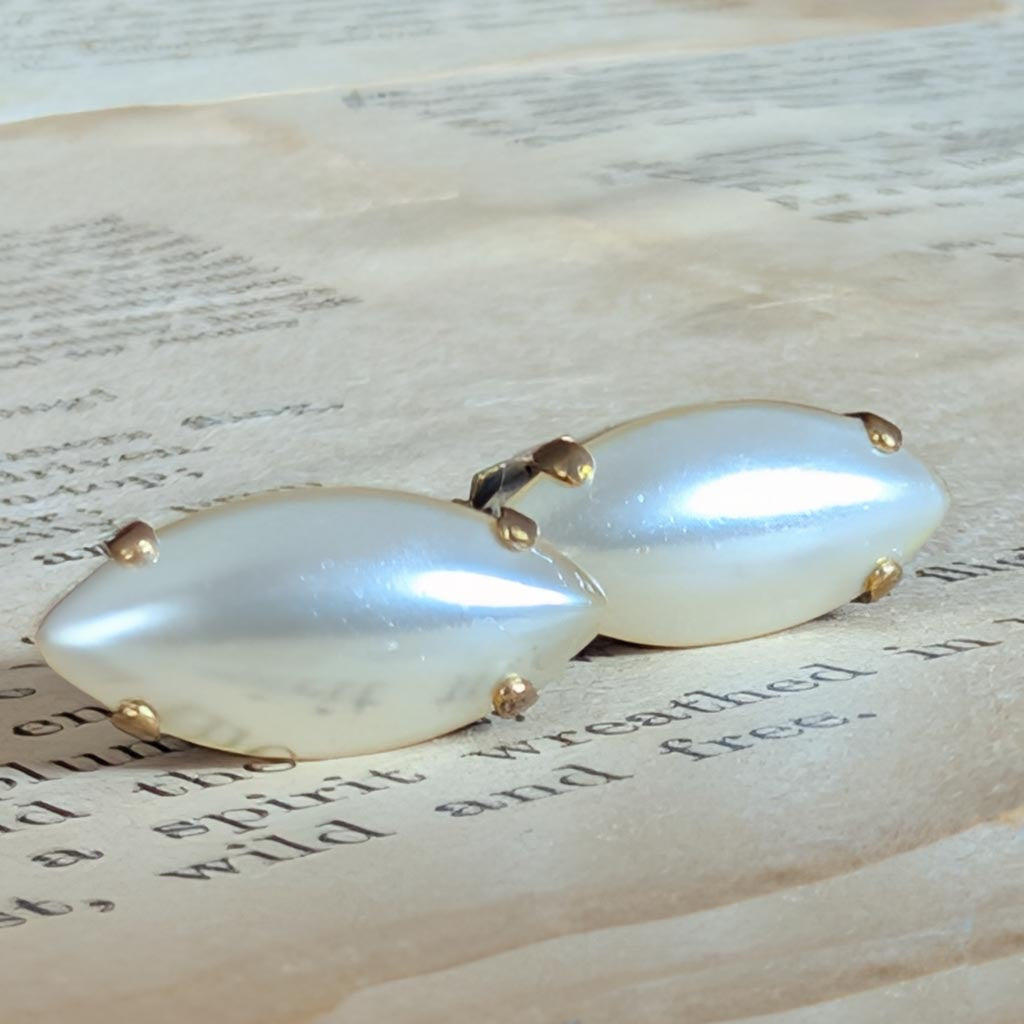 White Pearl Vintage Glass Button Post Earrings *SALE*