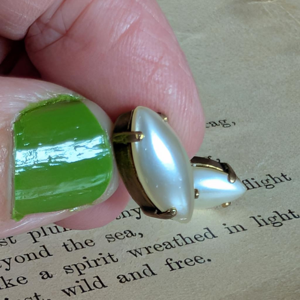White Pearl Vintage Glass Button Post Earrings *SALE*