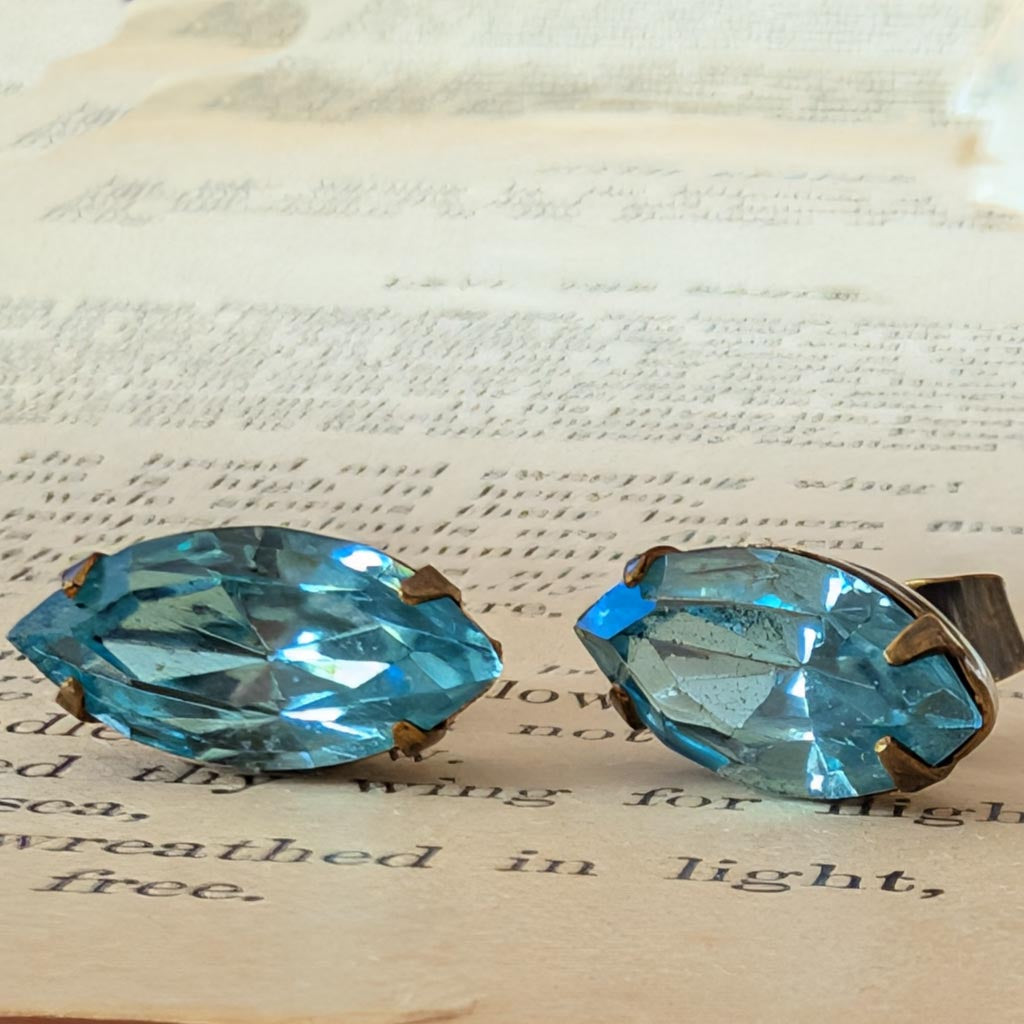 Aquamarine Blue Vintage Rhinestone Post Earrings *SALE*