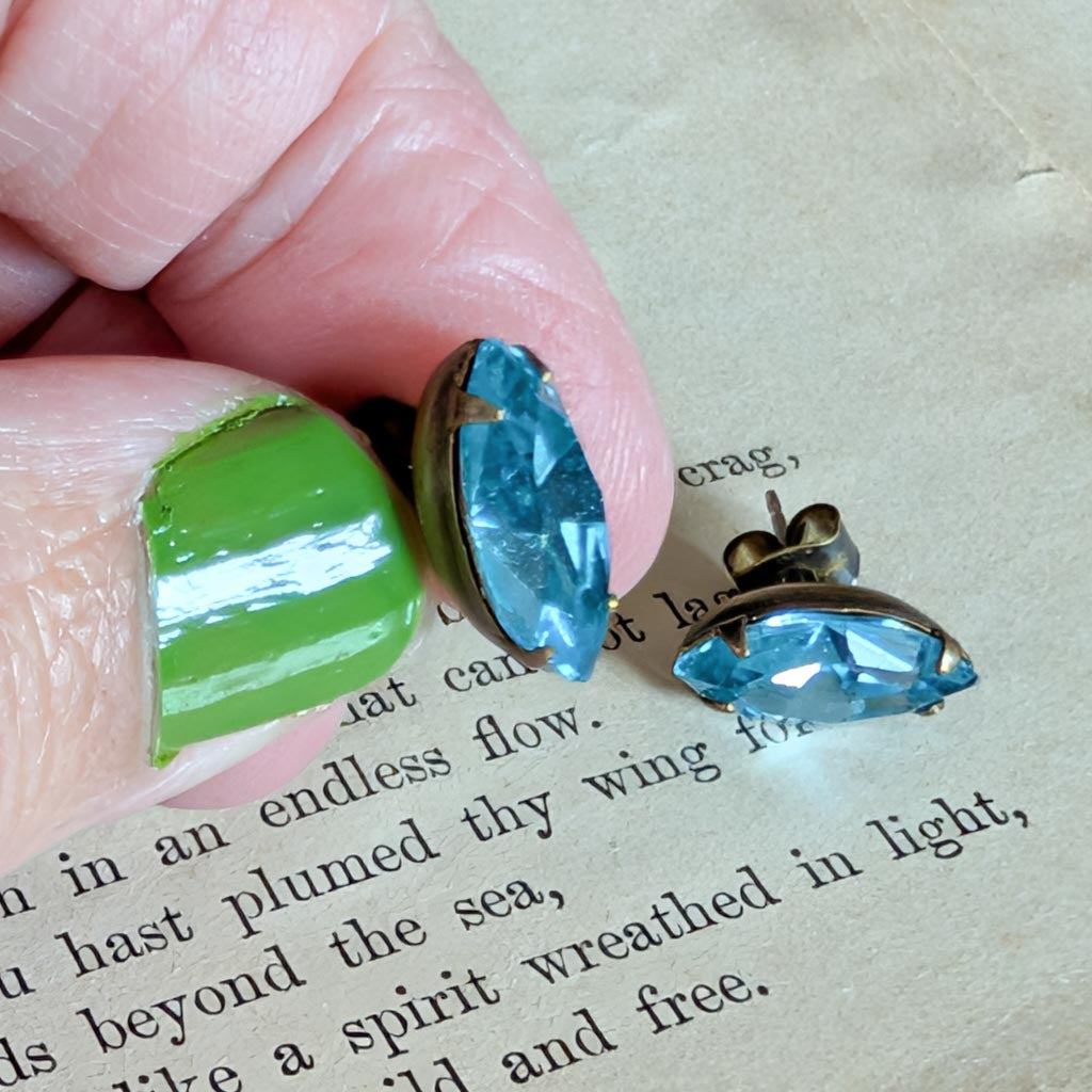 Aquamarine Blue Vintage Rhinestone Post Earrings *SALE*