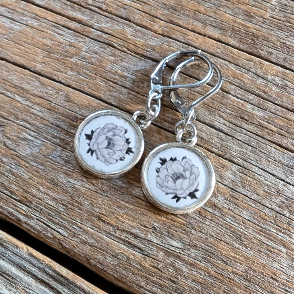 Peony Flower Dangle Earrings - Peony Bloom
