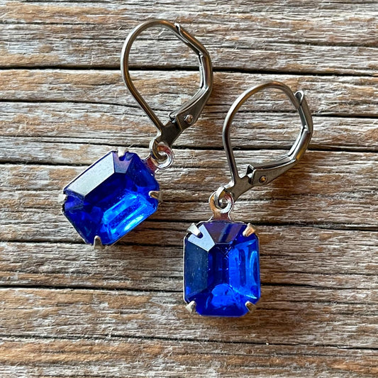 Sapphire Blue Vintage Rhinestone Earrings