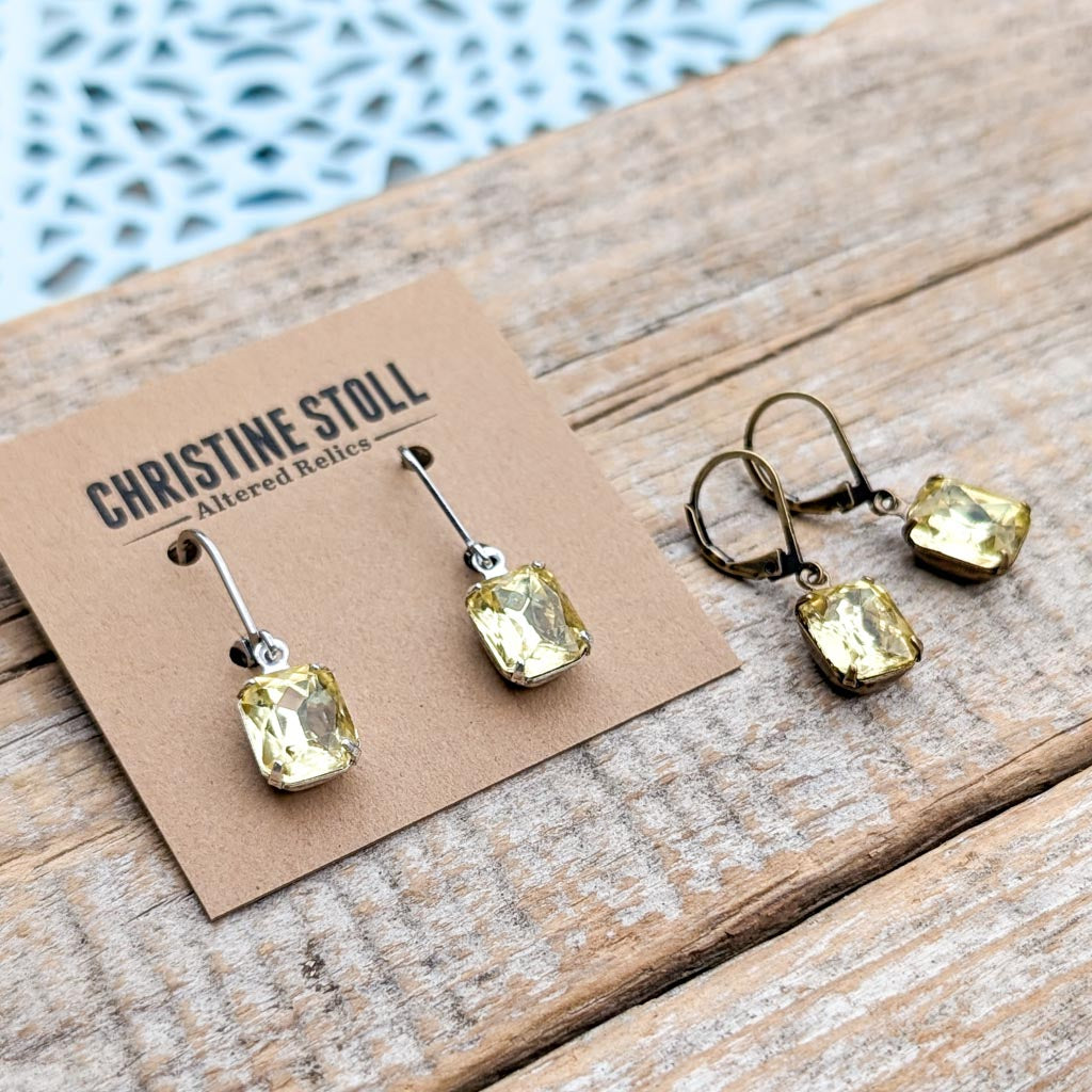 Yellow Jonquil Vintage Rhinestone Earrings