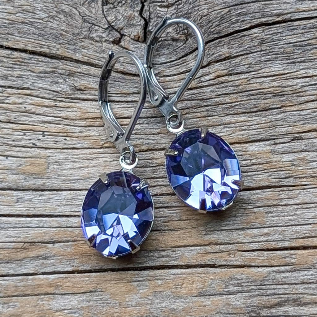 Tanzanite Purple Vintage Rhinestone Earrings