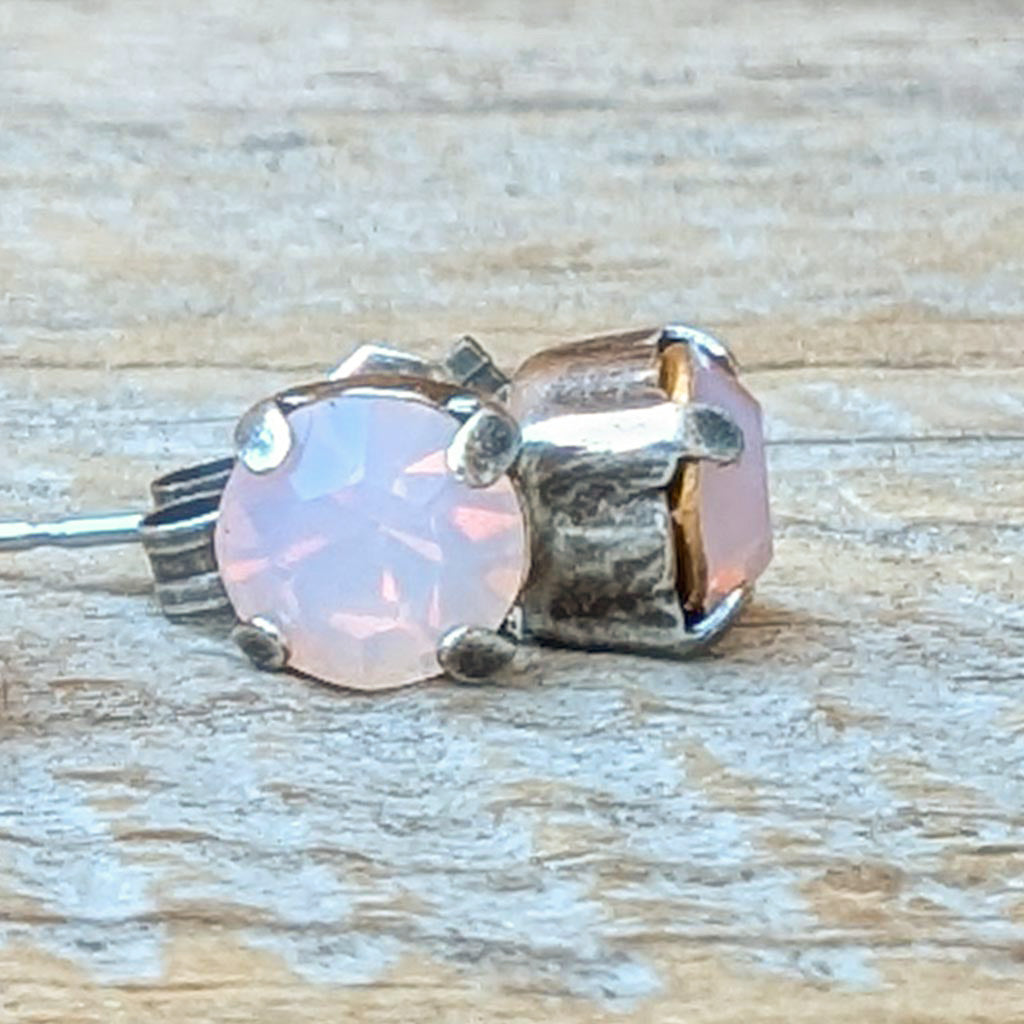 Pink Opal Vintage Rhinestone Post Earrings
