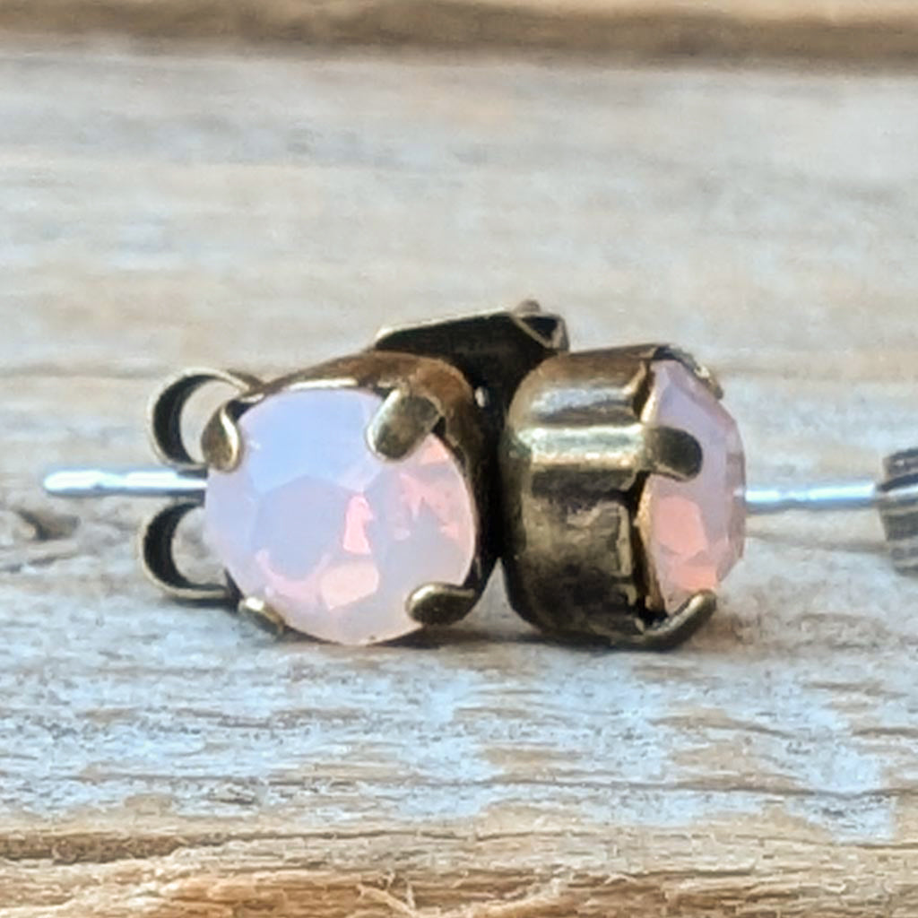 Pink Opal Vintage Rhinestone Post Earrings