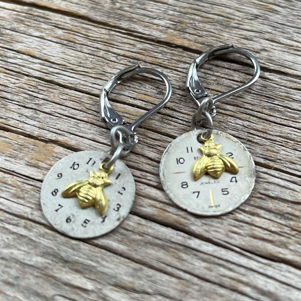 Tiny Treasures Earrings - Vintage Watch Dials + Bees + Mushrooms + Horseshoes