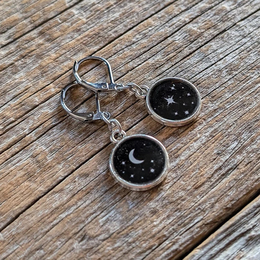 Moon + Stars Dangle Earrings - The Night Sky
