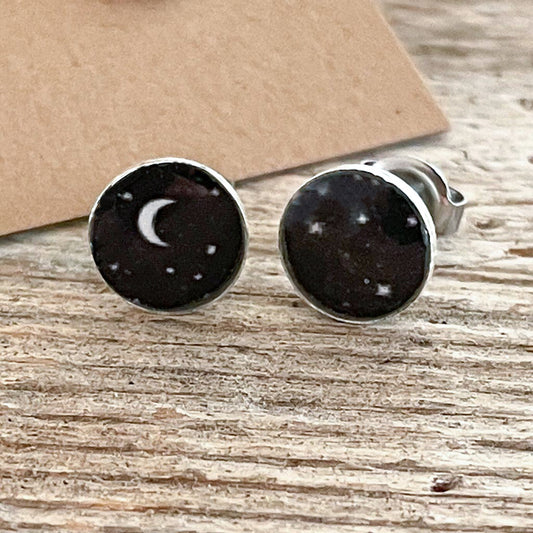 Celestial Moon + Stars Vintage Image Post Earrings