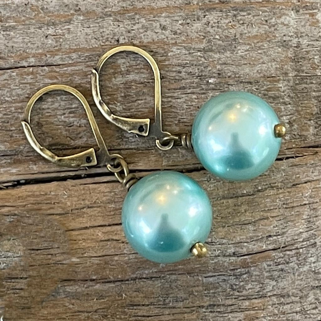 Aqua Pearl Earrings - Repurposed Vintage