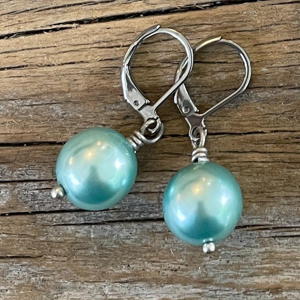 Aqua Pearl Earrings - Repurposed Vintage