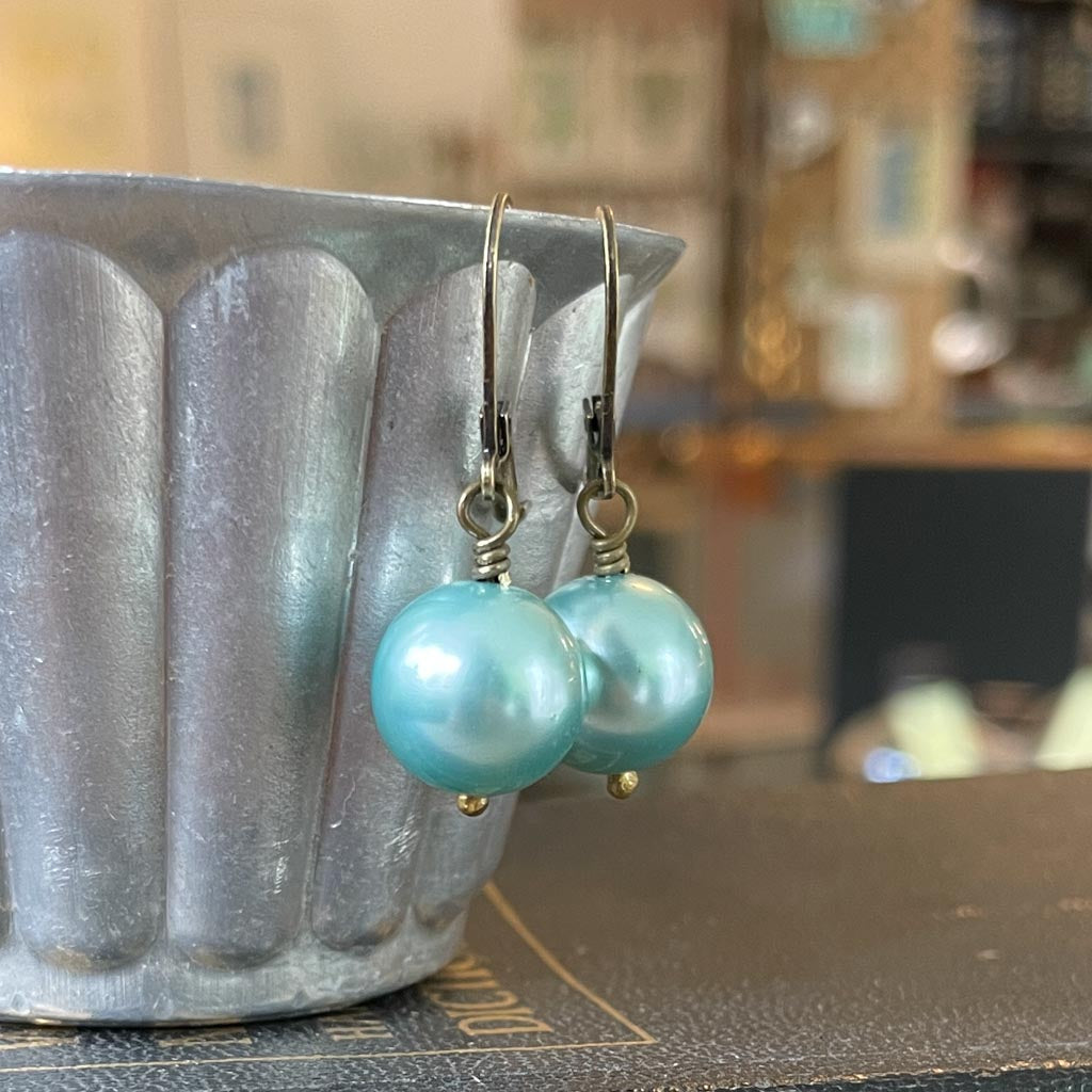 Aqua Pearl Earrings - Repurposed Vintage