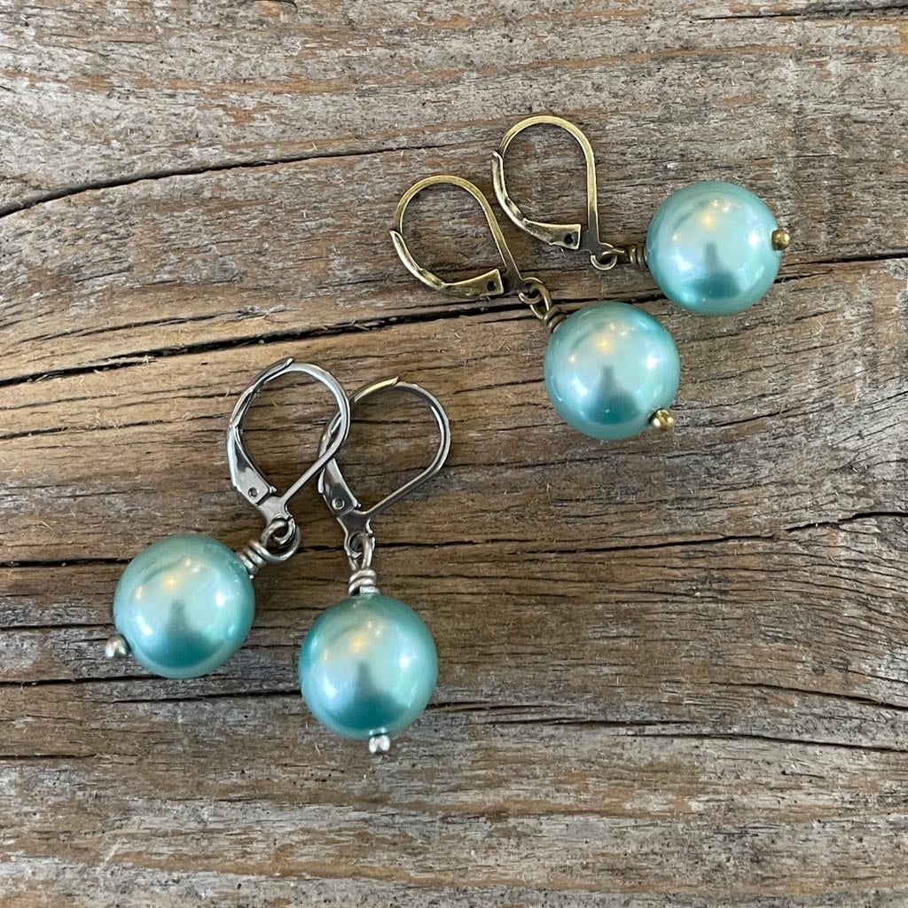 Aqua Pearl Earrings - Repurposed Vintage