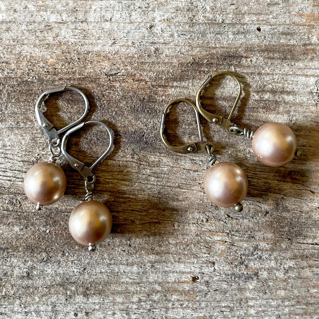Champagne Pearl Earrings - Repurposed Vintage
