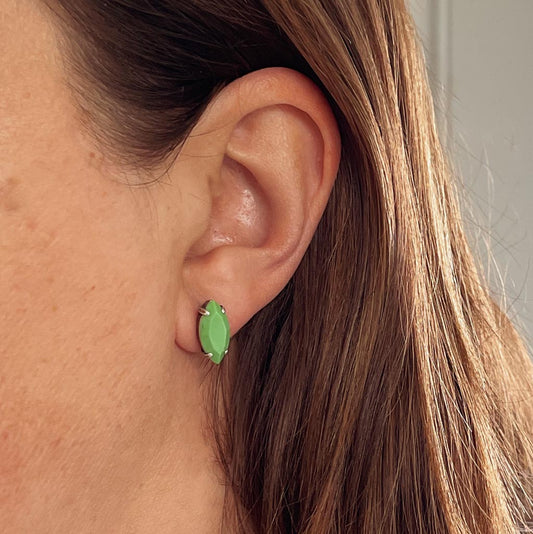 Vintage Glass Post Earrings - Opaque Apple Green