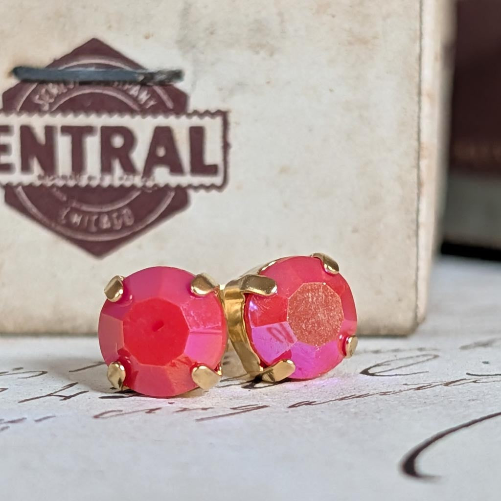 Coral Glacier Blue Rhinestone Post Earrings