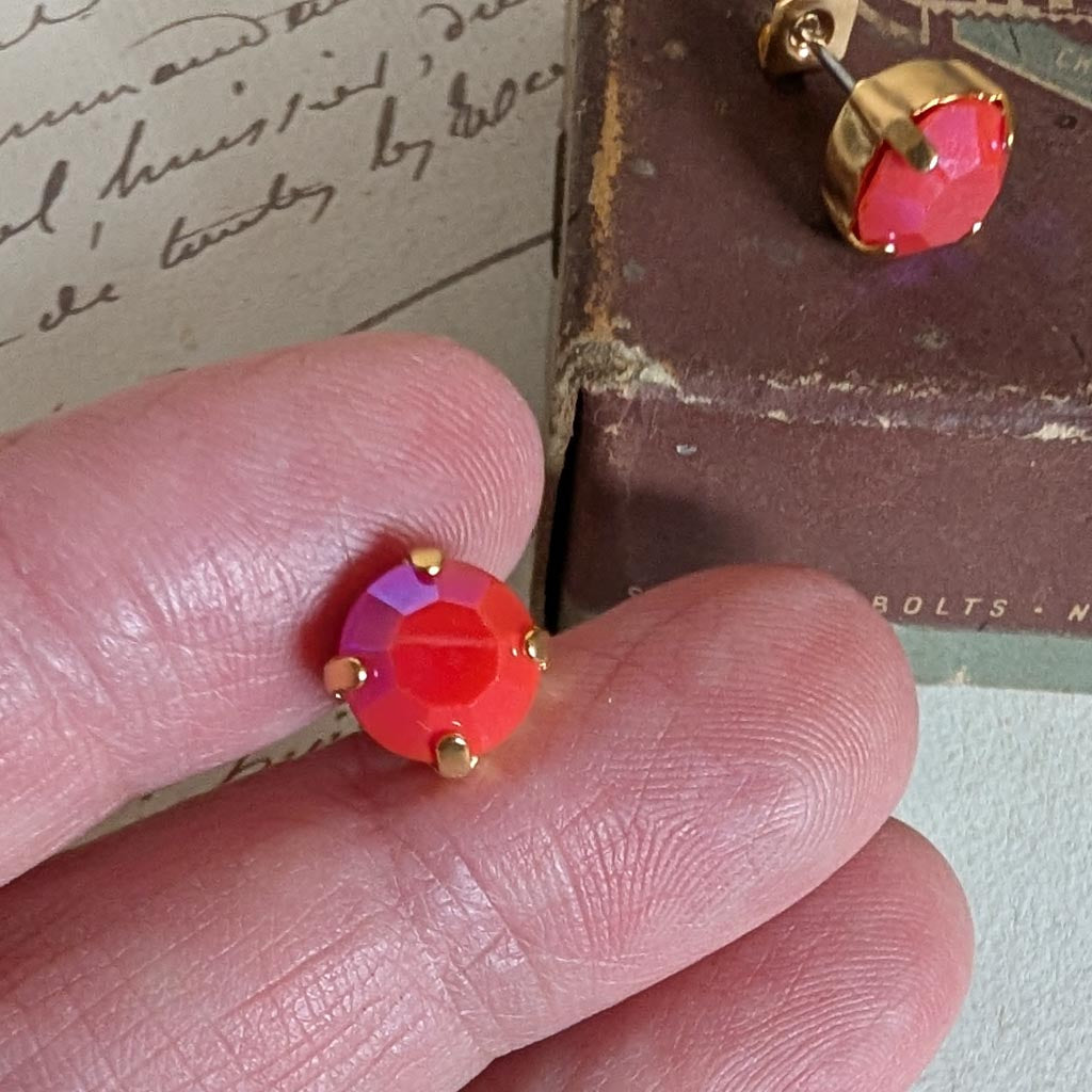 Coral Glacier Blue Rhinestone Post Earrings