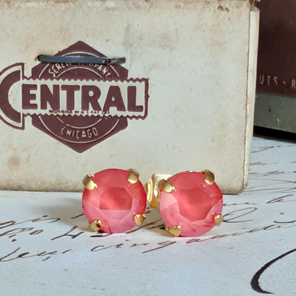Light Coral Rhinestone Post Earrings