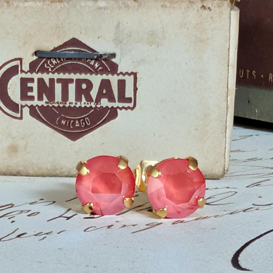 Light Coral Rhinestone Post Earrings