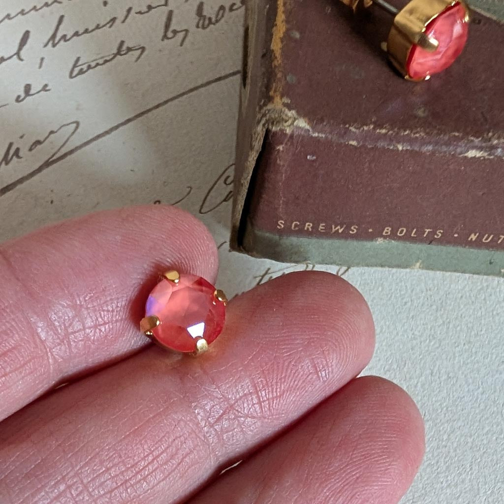 Light Coral Rhinestone Post Earrings