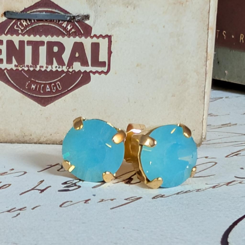 Pacific Opal Aqua Vintage Rhinestone Post Earrings