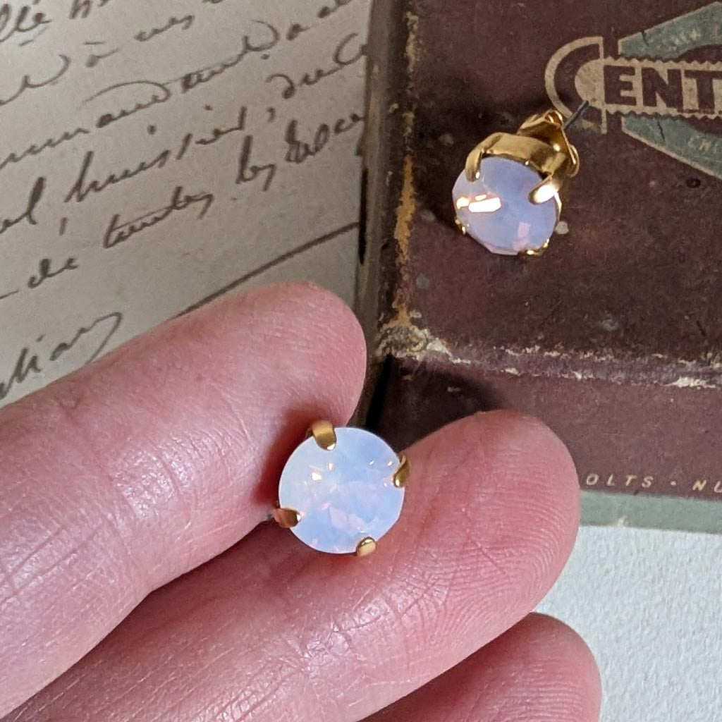 Rose Water Opal Rhinestone Post Earrings