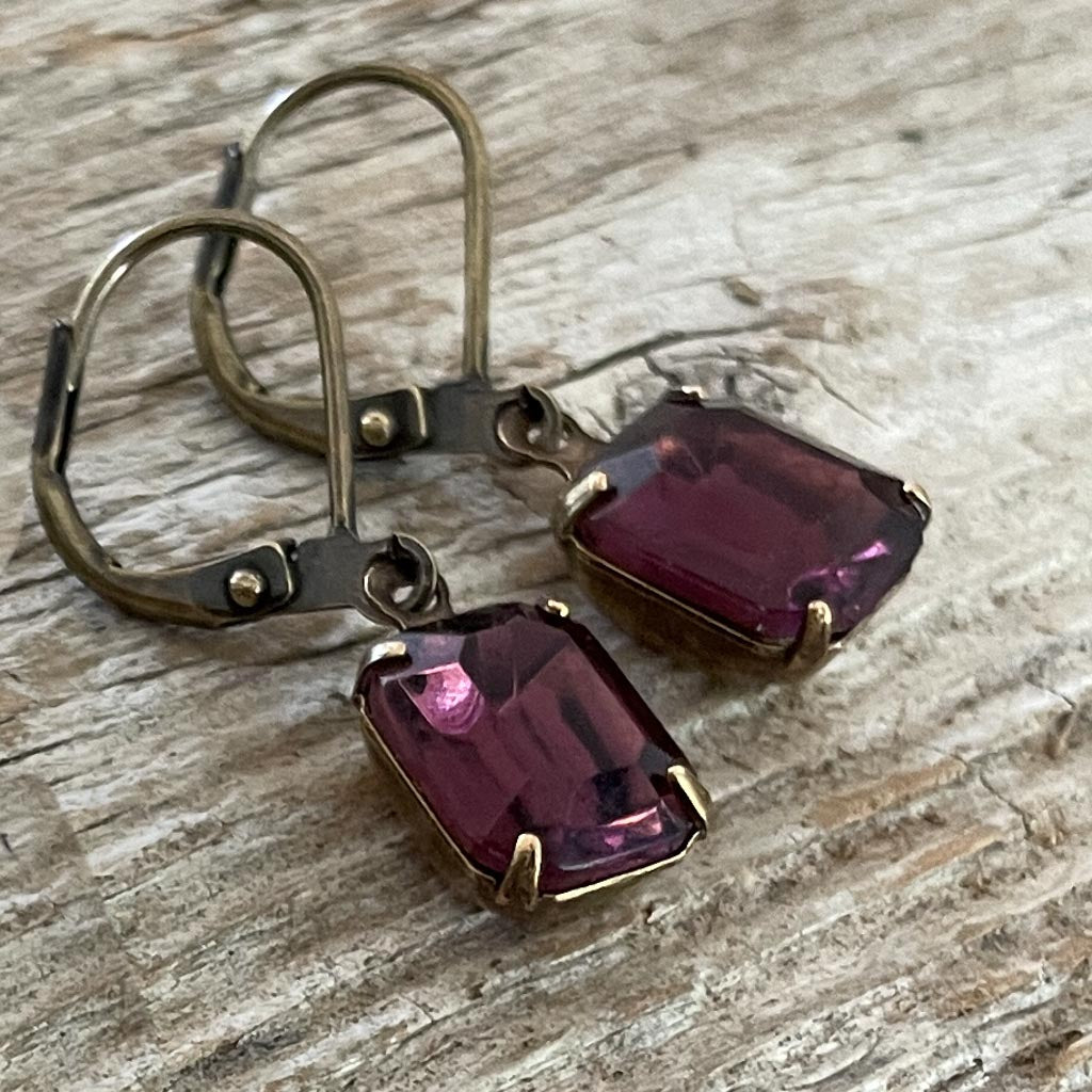 Amethyst Purple Vintage Rhinestone Dangle Earrings