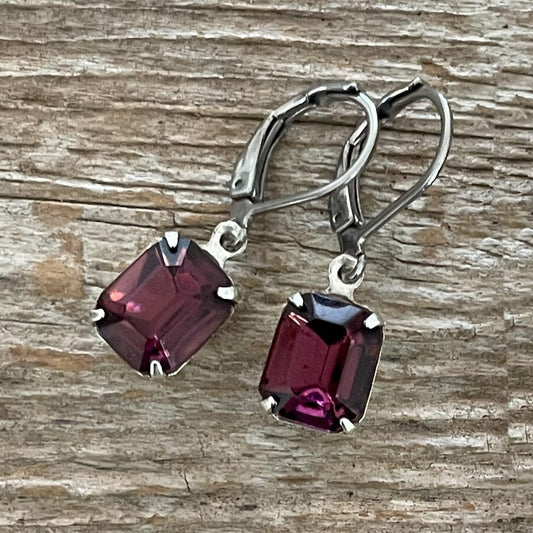 Amethyst Purple Vintage Rhinestone Dangle Earrings