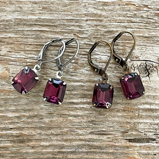 Amethyst Purple Vintage Rhinestone Dangle Earrings