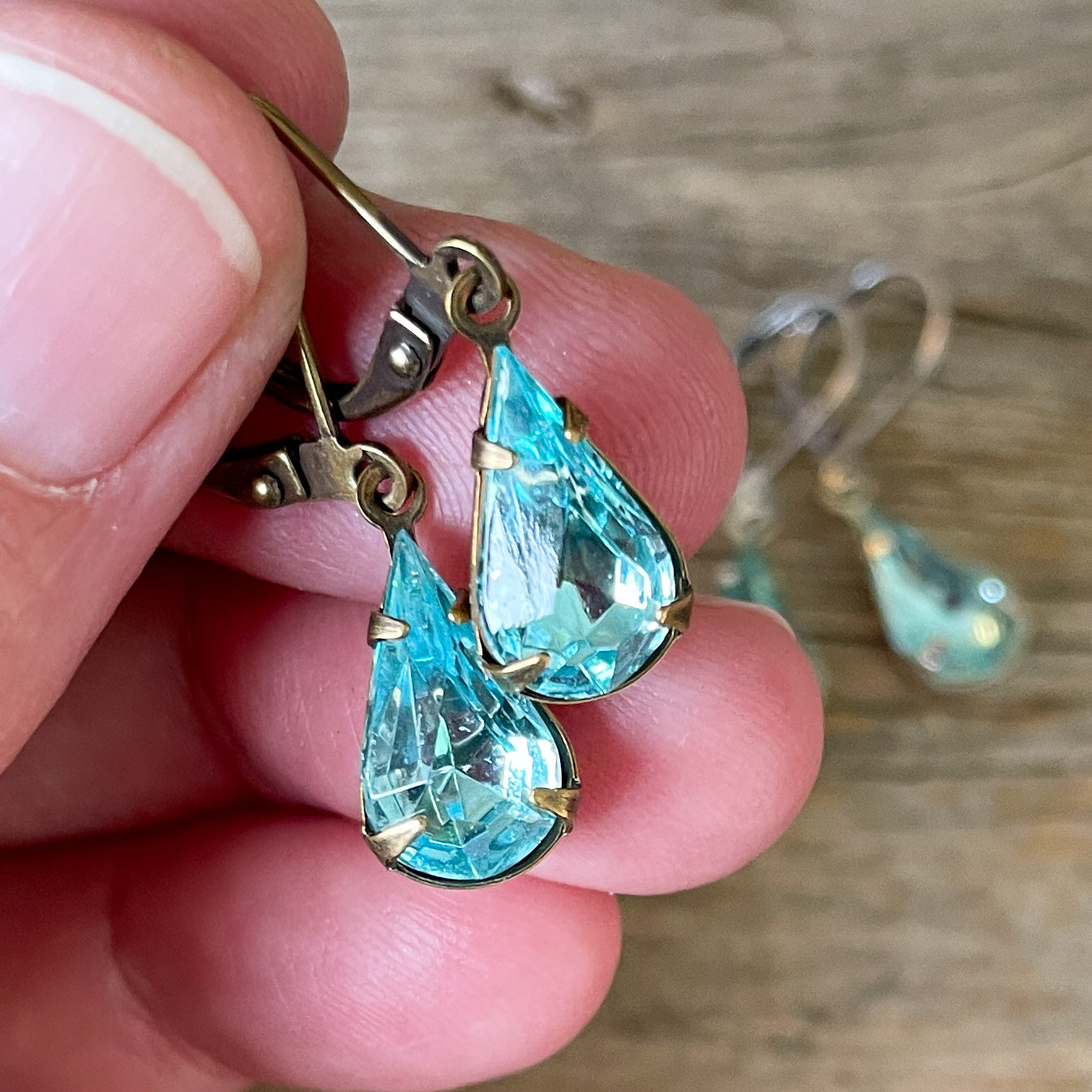Aquamarine Blue Vintage Rhinestone Earrings