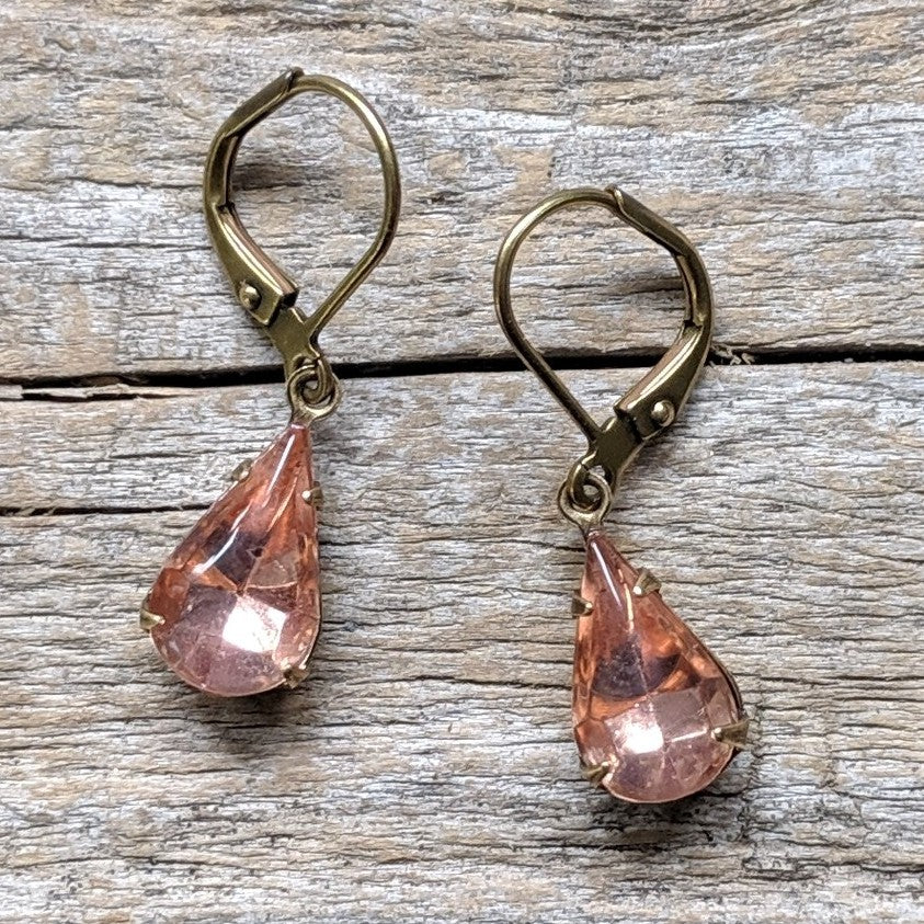 Light Rose Pink Vintage Glass Rhinestone Earrings