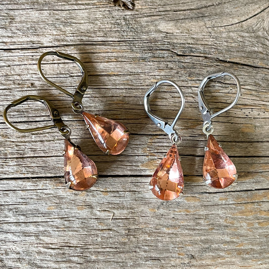 Light Rose Pink Vintage Glass Rhinestone Earrings