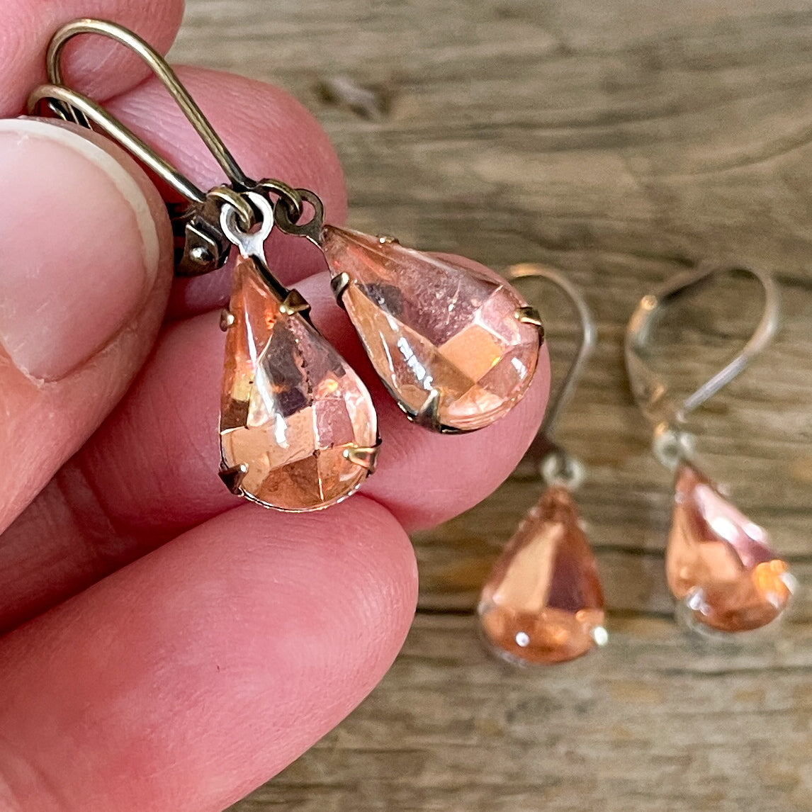 Light Rose Pink Vintage Glass Rhinestone Earrings