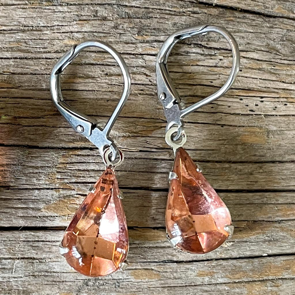 Light Rose Pink Vintage Glass Rhinestone Earrings