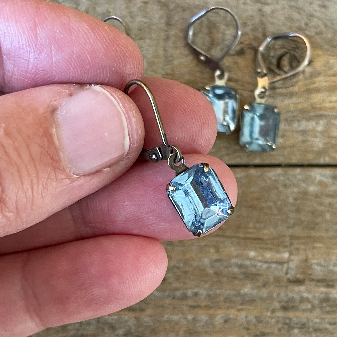 Light Sapphire Blue Vintage Rhinestone Earrings