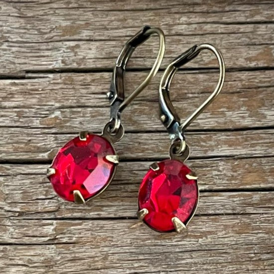 Light Siam Red Vintage Rhinestone Earrings *SALE*