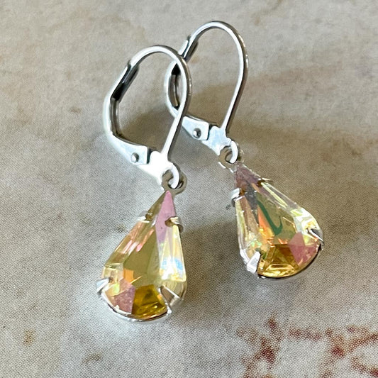 Light Topaz Yellow AB Vintage Rhinestone Earrings