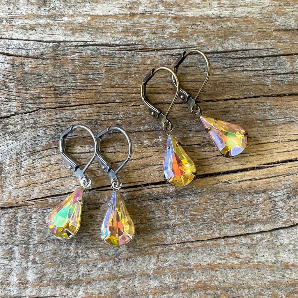 Light Topaz Yellow AB Vintage Rhinestone Earrings