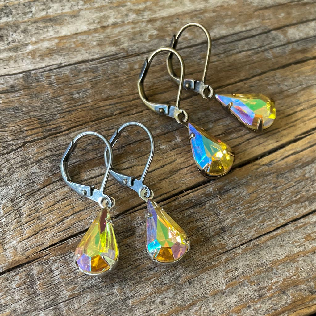 Light Topaz Yellow AB Vintage Rhinestone Earrings