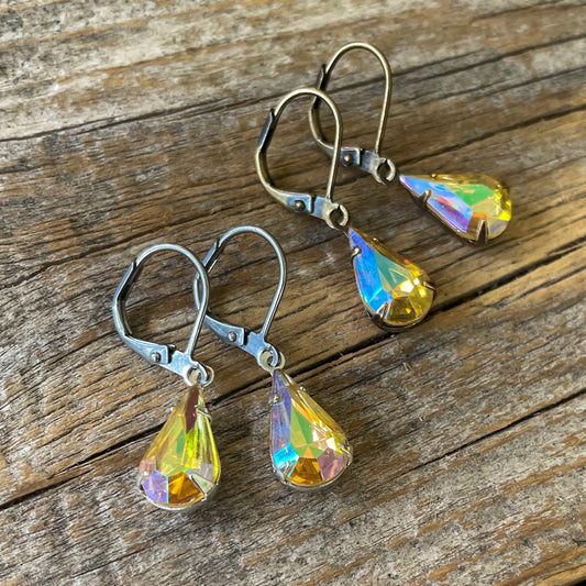 Light Topaz Yellow AB Vintage Rhinestone Earrings